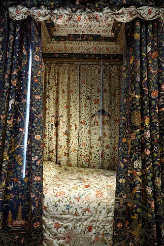 Chinese 17th Century silk embroidery bed hangings at Calke Abbey