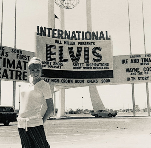 1969 Blonde in Front of Elvis Las Vegas Marquee
