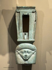 Fragmentary faience sistrum (noise maker, for religious ceremonies) with the face of the goddess Hathor