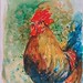 Rooster in sunrise. Watercolor.