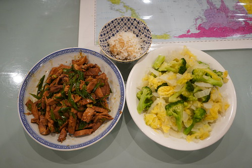 Julia's twice cooked pork, Chinese, cabbage, broccoli - leftover pork knuckle - top
