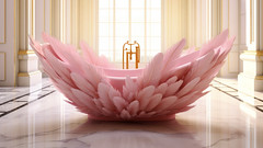 pink feather bathtub.