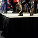 Closeup of a model's horse hoof high heels on the runway at Native Nations Fashion Night in Minneapolis