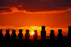 Specacular sunrise behind the moai of Ahu Tongariki, Easter Island