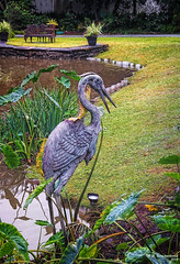 Heron Statue and Pond in the Gardens of Houmas House, Darrow Louisiana