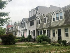 Row houses with one oversize rebuild, T Street NW, Burleith, Washington, D.C.