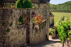Walking up the hill through the pretty village of Beynac to Château de Beynac, Dordogne, France