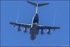 Paratroopers jumping from Airbus A-400M Luftwaffe