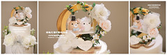 Handmade cat, kitten and bear bride and groom with Double Hoop & flowers swing wedding cake topper, cute animals wedding cake decorations