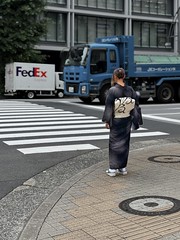FedEx Truck and Kimono-Clad Woman at Tokyo Crosswalk