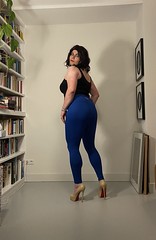 blue leggings & high heels