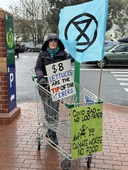 Shopping trolley climate protest on climateflation and cost of living
