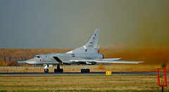 Novosibirsk in Siberia is a dual use mil/ civ airport and gets some good visitors. This Tu-22M3 was just running his engines at full power before setting off. It's RF-94155/ 25 red. 'BACKFIRE-C' to NATO.