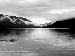 Lake Crescent in black and white