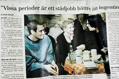 Newspaper clipping featuring Me, Sue and Jimpa at a cafè known as Pelle’s on the matter of youth and unemployment ( me at the far left )