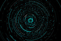 Stats data visualization with virtual dark space background with glowing circles and dots