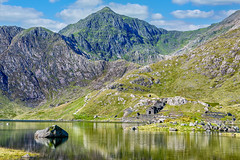 A View Across Llyn Llydaw and Britannia Copper Mines Towards the Summit of Mount Snowdon, Snowdonia National Park, Gwynedd, North Wales (Cymru)