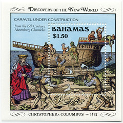 Bahamas 1.50 dollar Discovery of the New World postage stamp souvenir sheet (1989)