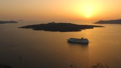 Nea Kameni island located in Santorini caldera, Greece