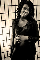 Madianna Lovely Liberian Model and Expectant Mother in Black Satin Nightgown Capturing a Timeless Pregnant Portrait Photoshoot Philly Studio Philadelphia Sepia January 1995 039