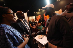 UK Foreign Secretary David Lammy is introduced to exhibitors at the Art X international art fair in Lagos