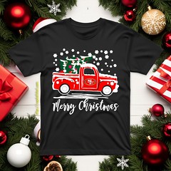 Vintage Car Carrying Christmas Tree San Francisco 49ers Merry Christmas T Shirt