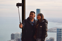 Couple takes a selfie at the 875 North Michigan Avenue observation deck