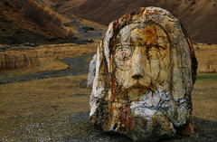 The stone-carved face of the Caucasus