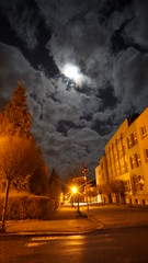 Night street and moon