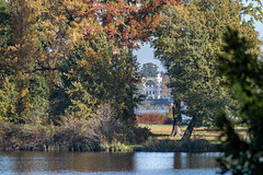 Potsdam, Neuer Garten: Neben dem Marmorpalais gibt es diesen stets freigeschnittenen Durchblick zum Pfaueninselschloss - Potsdam, New Garden: Next to the Marble Palace is this view of the Peacock Island Palace, which is always unobstructed