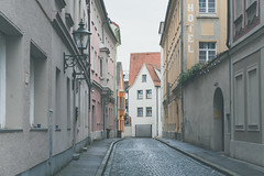 Narrow alleyway in historic old town Augsburg Bavaria Germany