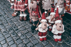 Cute plush reindeer handmade Christmas decorations for sale from a vendor - Augsburg Germany Christmas market