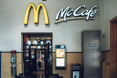 Augsburg, Germany - December 3, 2024: McDonalds McCafe restaurant fast food, in the Augsburg Hauptbahnhof train station