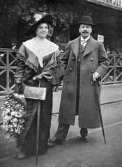 Elegant Couple Strolling in Nagykároly, Hungary, 1912