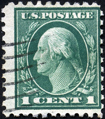 1 cent George Washington postage stamp (unwatermarked; perforation 10; flat-plate printing) (1916)