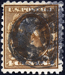 4 cents George Washington postage stamp (unwatermarked; perforation 10; flat-plate printing) (1916)