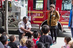 Fire Chief Harold Scoggins with children, 2017