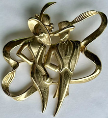 1980s JJ Jonette Man & Woman Deco Jewelry Brooch