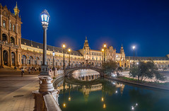 Spain Seville Plaza de España at night