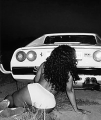 1982 Rear View Ferrari 308 and Brunette Pin-Up