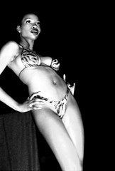 African Cultural and Fashion Show by Essence E&E Productions with Stunning Model Posing in Animal Print Swimwear Bikini Bathing Costume at The Middle East Club Philadelphia B&W April 12 1997 318