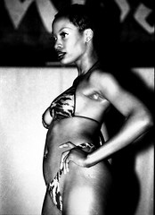 African Cultural and Fashion Show by Essence E&E Productions with Stunning Model Posing in Animal Print Swimwear Bikini Bathing Costume at The Middle East Club Philadelphia B&W April 12 1997 320