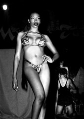 African Cultural and Fashion Show by Essence E&E Productions with Stunning Model Posing in Animal Print Swimwear Bikini Bathing Costume at The Middle East Club Philadelphia B&W April 12 1997 317