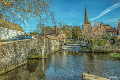 Eynesford village, Kent. The Parish Church of St. Martin, the ford through the River Darent, the Packhorse Bridge and the buds and blossoms of spring. Simply splendid!