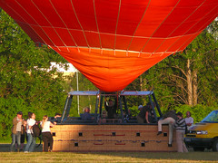 Entering the basket to go ballooning, Årsta, Stockholm, Sweden