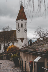 Schloss Thun Castle is a medieval castle in Thun. A city in the Bern Canton - Switzerland. Overcast winter day