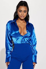 Royal blue satin shirt - fashionnova.com