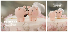 Handmade pig, piggy bride and groom wedding cake topper, cute animals wedding cake decoration