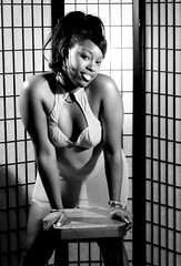 Isha African American Model in Pink Sheer Mesh Tankini Set PVC Halter Top and Deep V-Cut Bikini Bottoms Artistic Portrait Photoshoot Philly Studio Philadelphia B&W June 15 1997 052