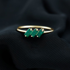 Rosec Jewels 1/2 CT Baguette Cut 2 Prong Set Emerald Three Stone Ring